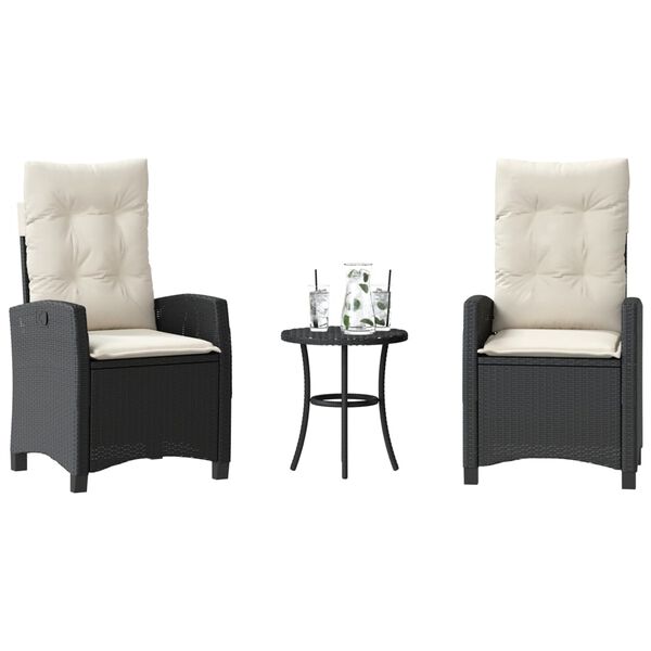 vidaXL 3-tlg. Bistro-Set mit Kissen Schwarz Poly Rattan