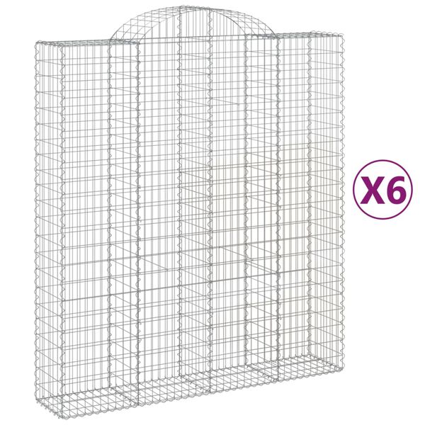 vidaXL Gabionen mit Hochbogen 6 Stk. 200x50x220/240cm Verzinktes Eisen