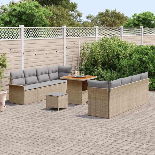vidaXL Gartensofa-set mit Kissen 11 pcs Beige Poly-Rattan