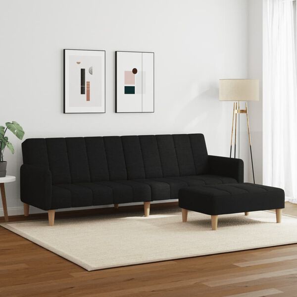 vidaXL Schlafsofa 2-Sitzer mit Fu&szlig;hocker Schwarz Stoff