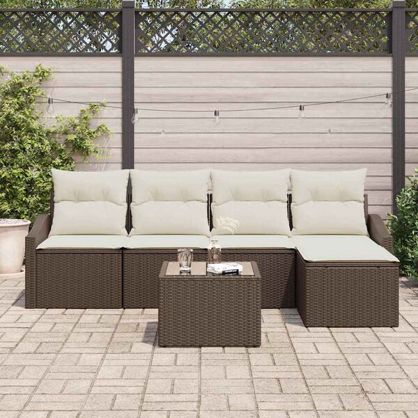vidaXL Sofa Set mit Kissen 6 pcs Braun und Creme Poly-Rattan