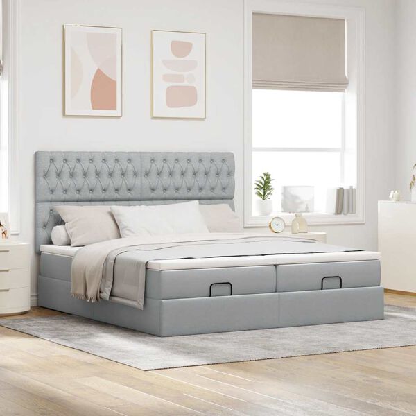vidaXL Ottoman-Bett mit Matratzen Hellgrau 180x200 cm Stoff