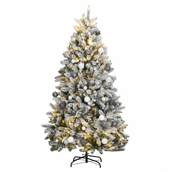 vidaXL K&uuml;nstlicher Weihnachtsbaum Klappbar 300 LEDs & Kugeln 210 cm