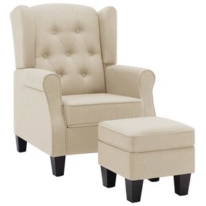 vidaXL Sessel mit Fu&szlig;hocker Creme Stoff