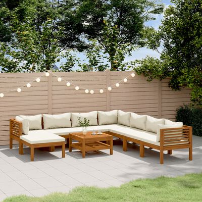 vidaXL 9-tlg. Garten-Lounge-Set mit Creme Kissen Massivholz Akazie