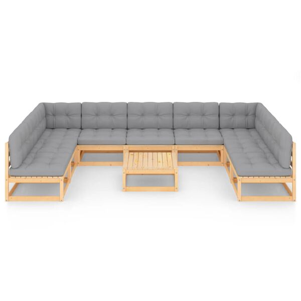 vidaXL 10-tlg. Garten-Lounge-Set mit Kissen Massivholz Kiefer