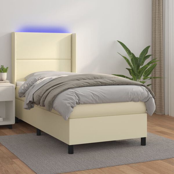 vidaXL Boxspringbett mit Matratze & LED Creme 100x200 cm Kunstleder