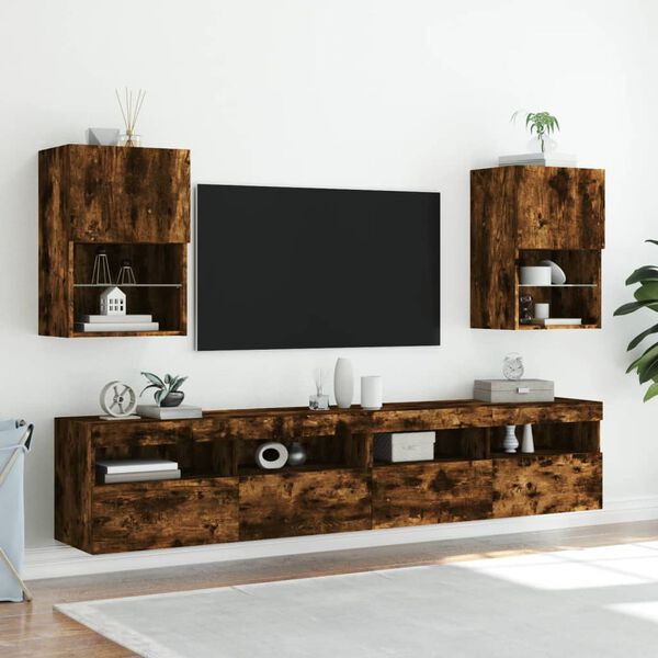 vidaXL TV-Schr&auml;nke mit LED-Leuchten 2 Stk. R&auml;uchereiche 40,5x30x60 cm