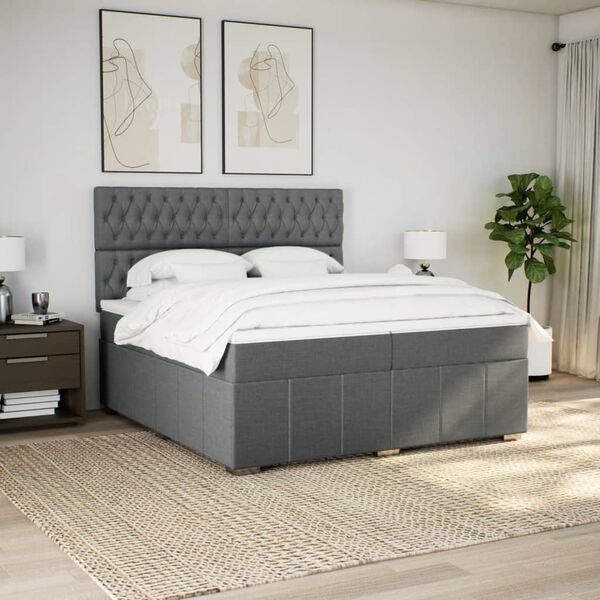vidaXL Boxspringbett mit Matratze Dunkelgrau 200x200 cm Stoff