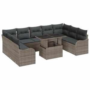 vidaXL Garten-Sofa-Set mit Kissen 10 pcs Grau Poly Rattan
