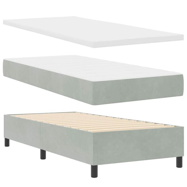 vidaXL Boxspringbett mit Kopfteil Hellgrau 90 x 190 cm Samt