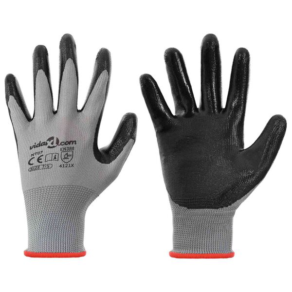 vidaXL Arbeitshandschuhe 12 pcs Grau und Schwarz 7 / S Polyester