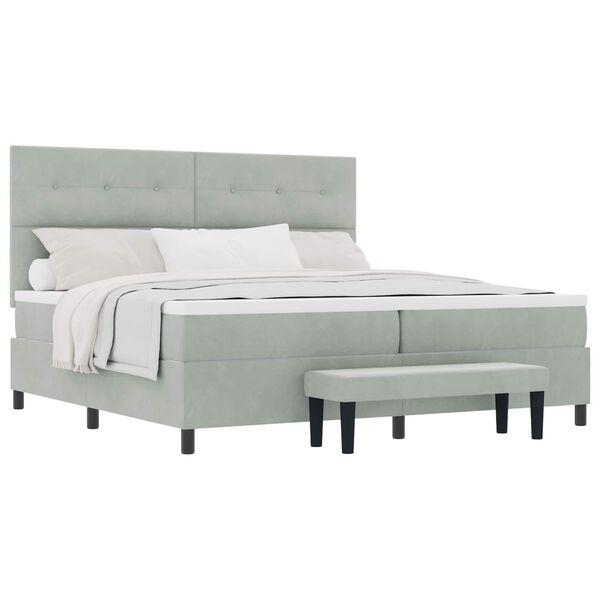 vidaXL Boxspringbett mit Matratze Hellgrau 200 x 200 cm Samt