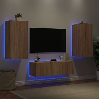 vidaXL 3-tlg. TV-Wohnwand mit LED-Leuchten Sonoma-Eiche