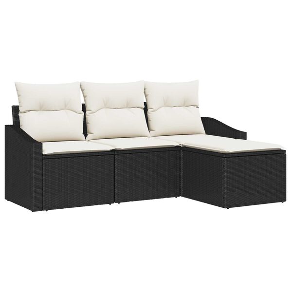 vidaXL Sofa Set mit Kissen 4 pcs Schwarz Poly Rattan
