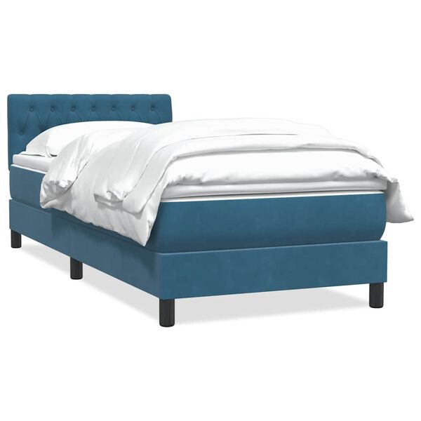 vidaXL Boxspringbett mit Matratze Dunkelblau 100x210 cm Samt