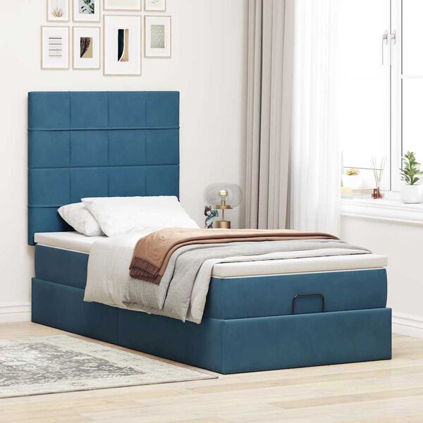 vidaXL Ottoman-Bett mit Matratzen Dunkelblau 90x200 cm Samt