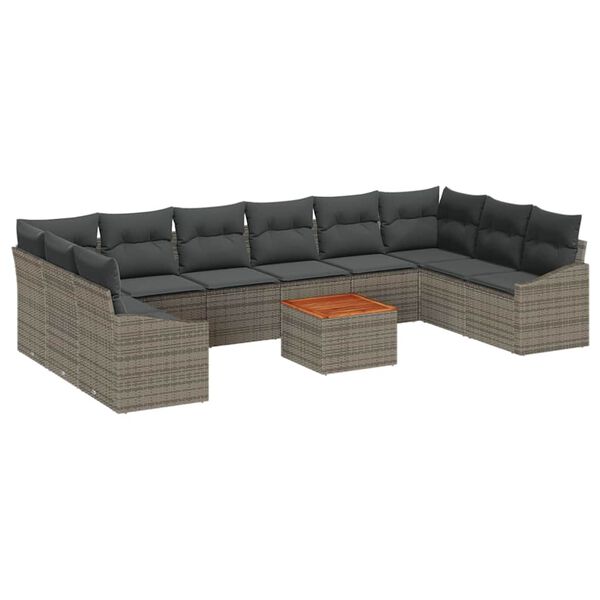 vidaXL Gartensofa-set mit Kissen 11 pcs Grau Poly-Rattan