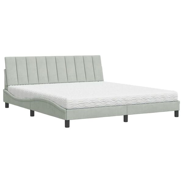 vidaXL Bett mit Matratze "Hanko" Hellgrau 180x200 cm Samt