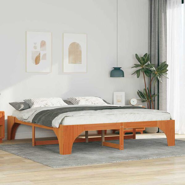 vidaXL Bettrahmen Braun 200 x 200 cm Massives Kiefernholz