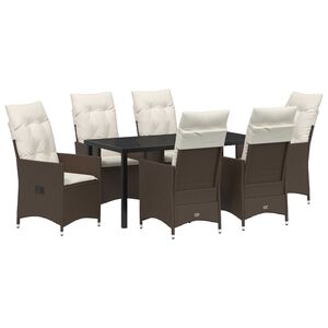 vidaXL Garten Essgruppe mit Kissen 7 pcs Braun Poly Rattan