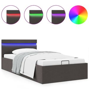 vidaXL Bett mit Bettkasten Hydraulisch LED Dunkelgrau Stoff 90x200 cm