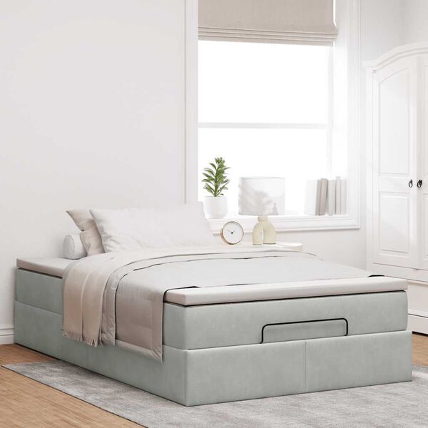 vidaXL Ottomanische Bett mit Matratze Hellgrau 120x190 cm Samt