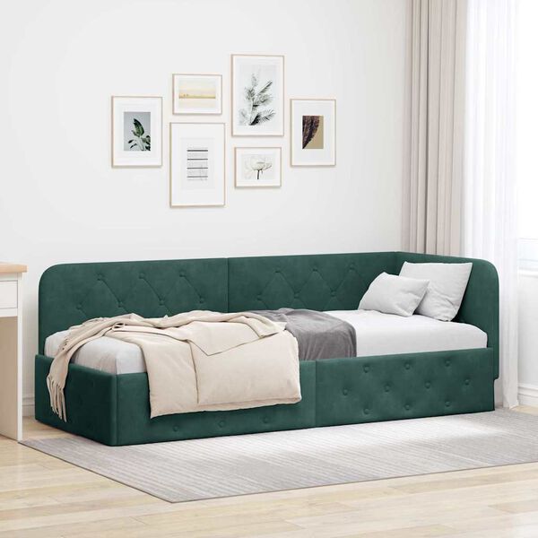 vidaXL Eckbettgestell mit Kopfteil Dunkelgr&uuml;n 80 x 200 cm Samt