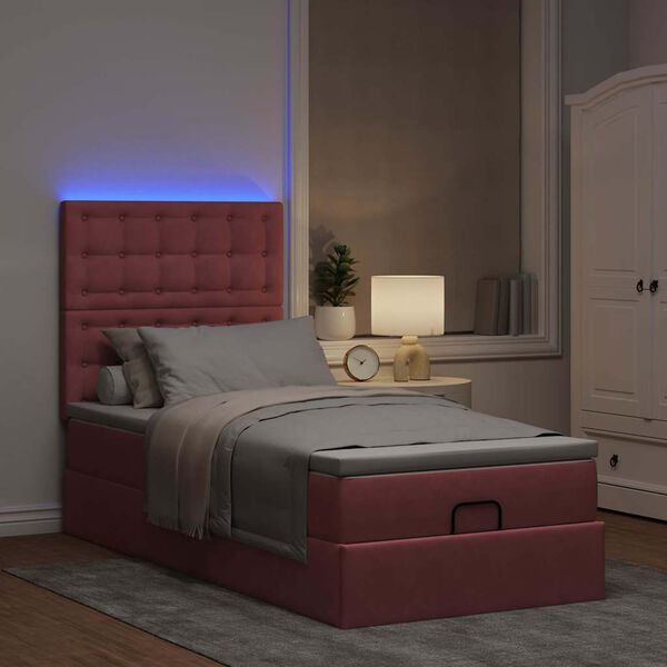 vidaXL Ottoman-Bett mit Matratzen & LEDs Rosa 90x200 cm Samt