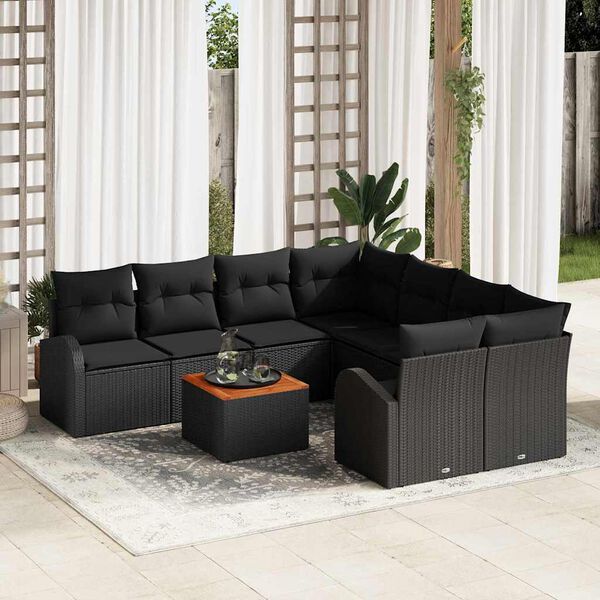 vidaXL Gartensofa-set mit Kissen 9 pcs Schwarz Poly-Rattan