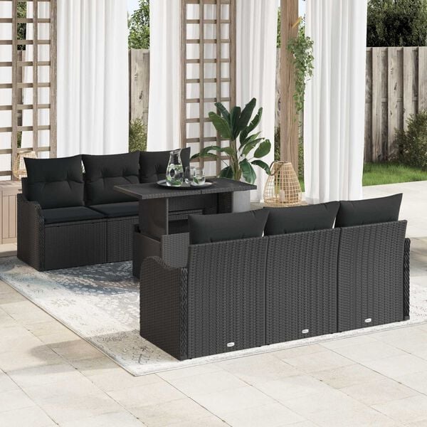 vidaXL Gartensofa-set mit Kissen 7 pcs Schwarz Poly-Rattan