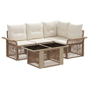 vidaXL Gartensofa-set 5 stk. Beige und Cremewei&szlig; Poly-Rattan