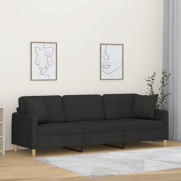 vidaXL 3-Sitzer-Sofa mit Kissen Schwarz 210 cm Stoff