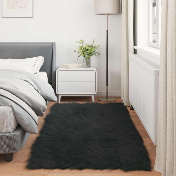 vidaXL Kunstschaffell Teppich Tafalla Schwarz 80 x 200 cm Polyester