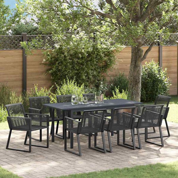 vidaXL Garten Essgruppe 9 pcs Schwarz Poly-Rattan