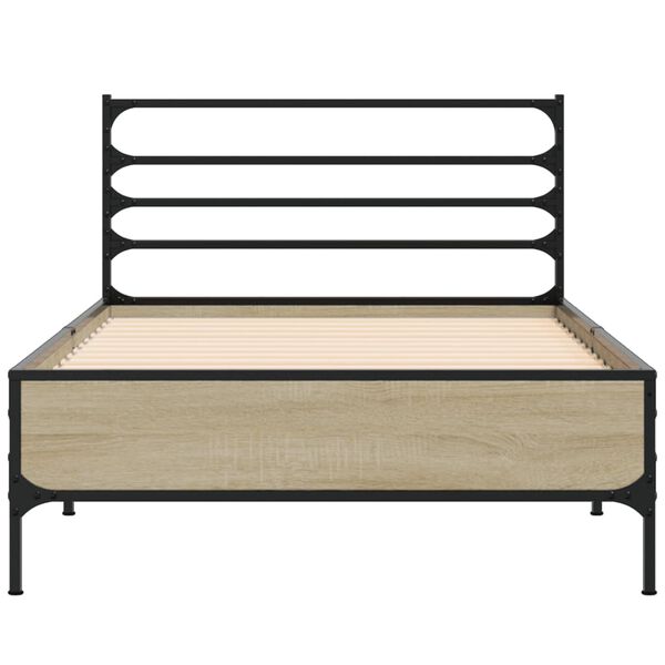 vidaXL Bettgestell Sonoma-Eiche 90x200 cm Holzwerkstoff und Metall