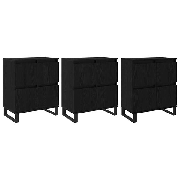 vidaXL Sideboard 3 pcs Schwarz Eichen-Optik 60 x 35 x 70 cm