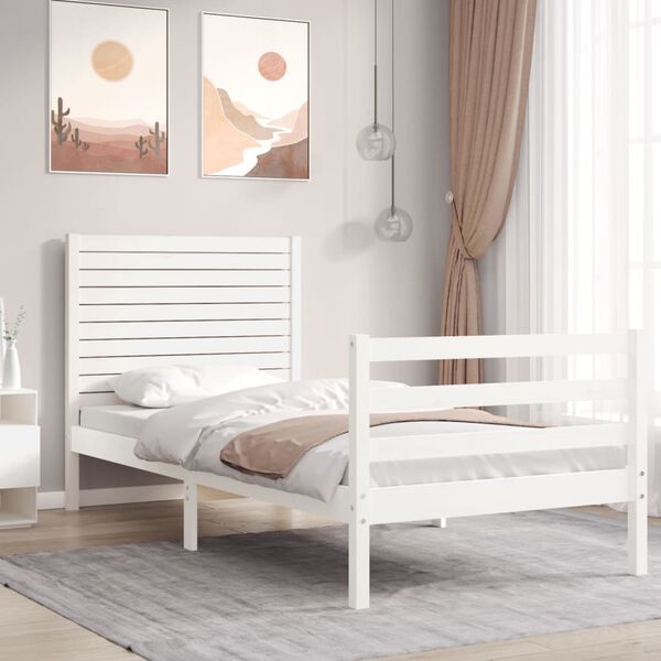 vidaXL Massivholzbett mit Kopfteil Wei&szlig; 90x200 cm