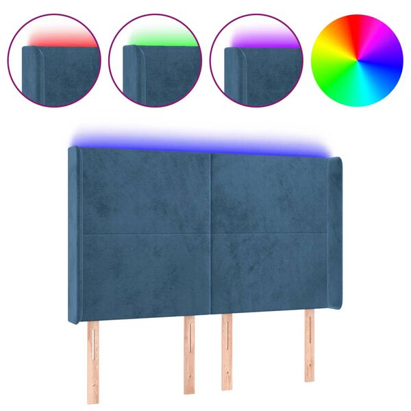 vidaXL LED Kopfteil Dunkelblau 147x16x118/128 cm Samt