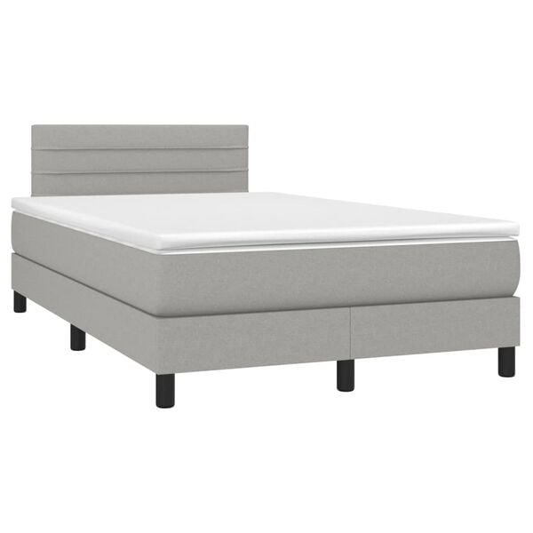 vidaXL Boxspringbett mit Matratze & LED Hellgrau 120x200 cm Stoff