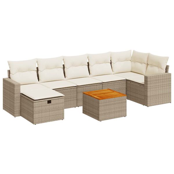 vidaXL 8-tlg. Garten-Sofagarnitur mit Kissen Beige Poly Rattan