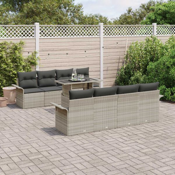vidaXL Gartensofa-set mit Kissen 9 pcs Hellgrau Poly-Rattan