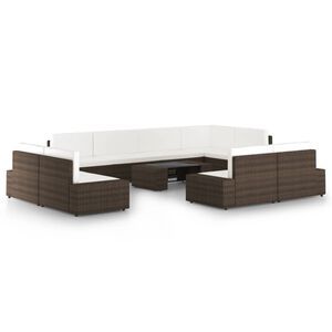 vidaXL 10-tlg. Garten-Lounge-Set mit Kissen Braun Poly Rattan