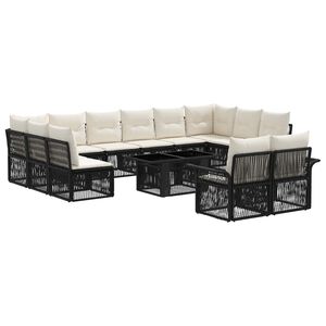 vidaXL Gartensofa-set 13 stk. Schwarz und Cremewei&szlig; Poly-Rattan