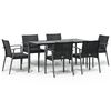 vidaXL 7-tlg. Garten-Essgruppe mit Kissen Poly Rattan und Stahl