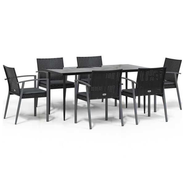 vidaXL 7-tlg. Garten-Essgruppe mit Kissen Poly Rattan und Stahl