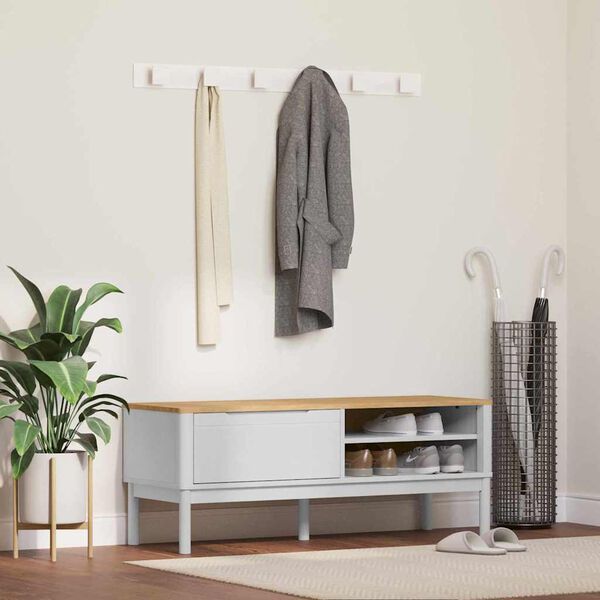 vidaXL Flurbank mit Schubladen Wei&szlig; 115 x 40 x 45 cm Massivholz Kiefer