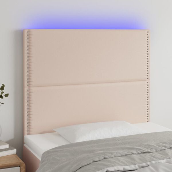 vidaXL LED Kopfteil Cappuccino-Braun 100x5x118/128cm Kunstleder