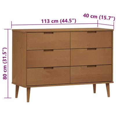 vidaXL Schubladenschrank MOLDE Braun 113x40x80 cm Massivholz Kiefer