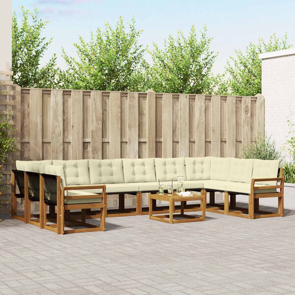vidaXL Outdoor-Sofagarnitur mit Kissen 11 pcs Natur und Creme